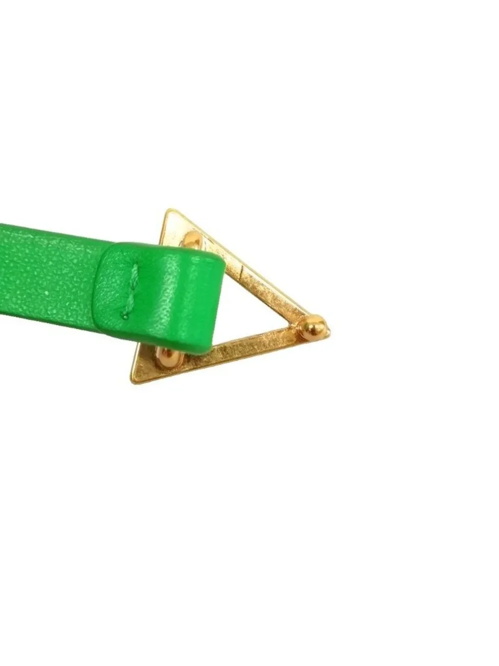 Bottega Veneta Triangle Leather Belt Narrow Skinny Green Gold 75